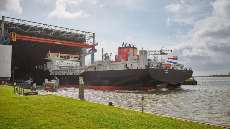 Ilembe is seen entering the water at IHC’s Kinderdijk yard
