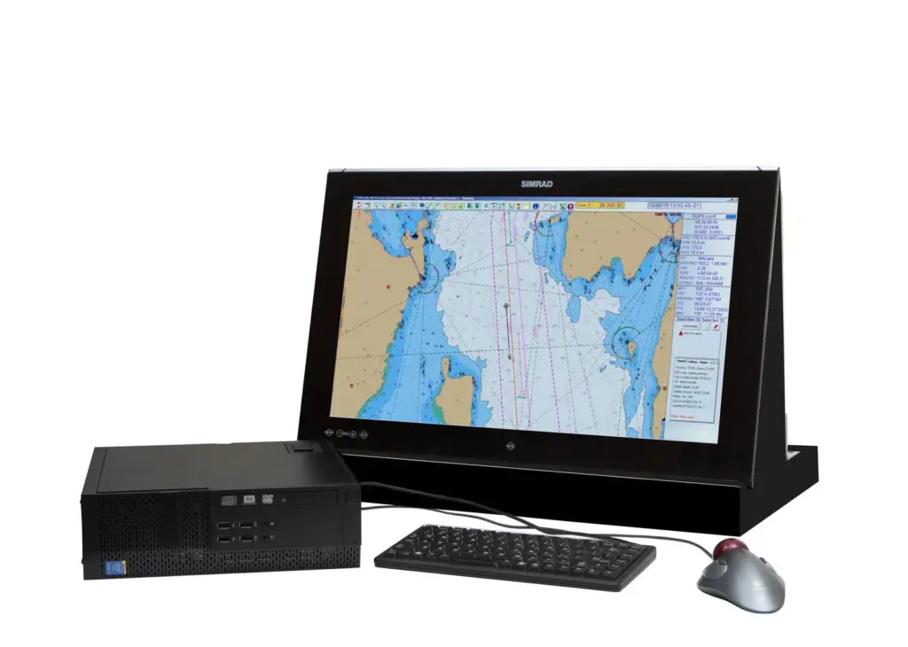 The ECDIS900 MK5 includes a standard Windows PC and separate 24 or 26-inch flat-panel monitor