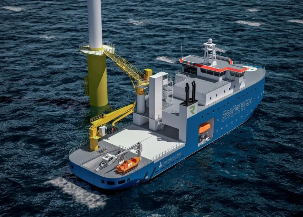 The all new OAV-SR1 (Offshore Assistance Vessel) (Image: HeavyLift@Sea / Searenergy)