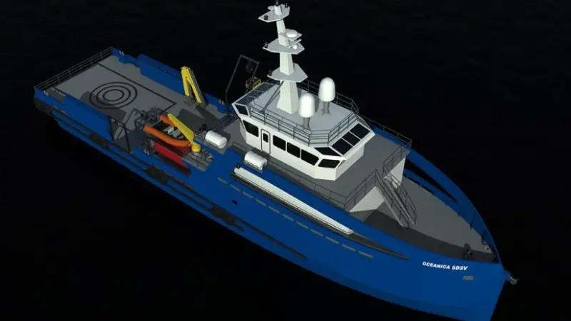The aft main deck features a large working deck, which will house the Hyperbaric Chamber, Dive Bell Crane, Portside Deck Crane, and ROV Crane