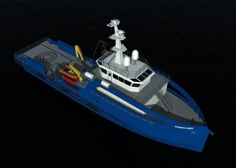 The aft main deck features a large working deck, which will house the Hyperbaric Chamber, Dive Bell Crane, Portside Deck Crane, and ROV Crane