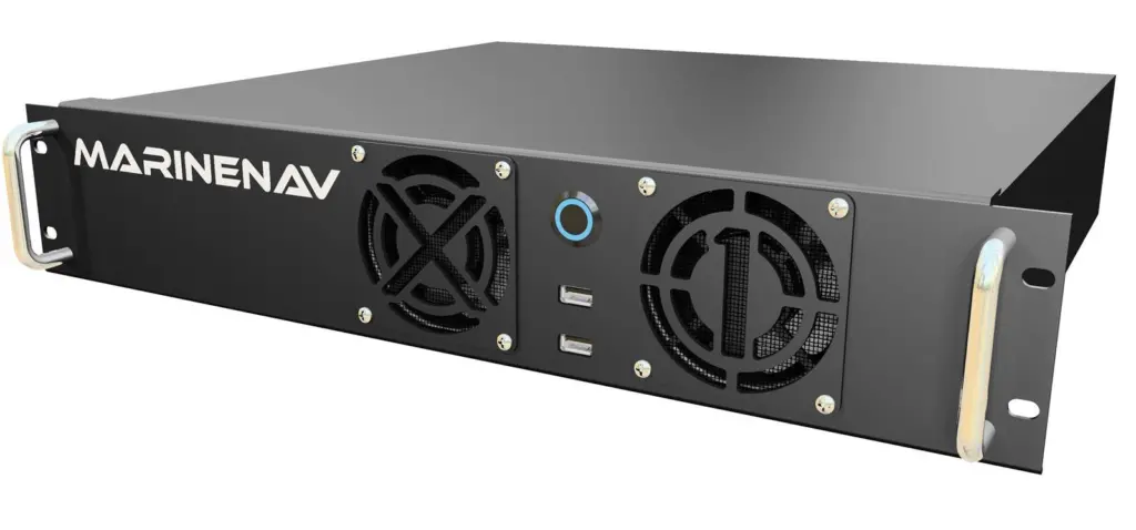 MarineNav’s X1 rack-mounted computer, standard and fanless versions of which are now being marketed throughout Europe for hydrographic and other applications by Eurotask