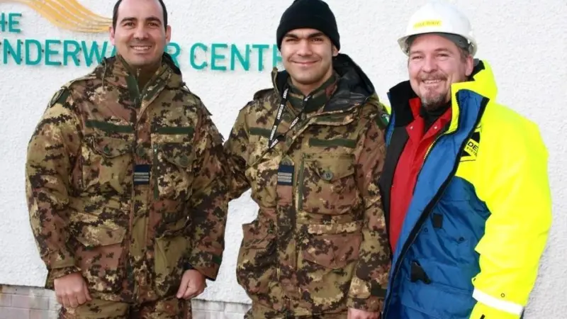 Beniamino Panduccio, Massimiliano Lai and Paul Bury, ROV Training Manager at The Underwater Centre
