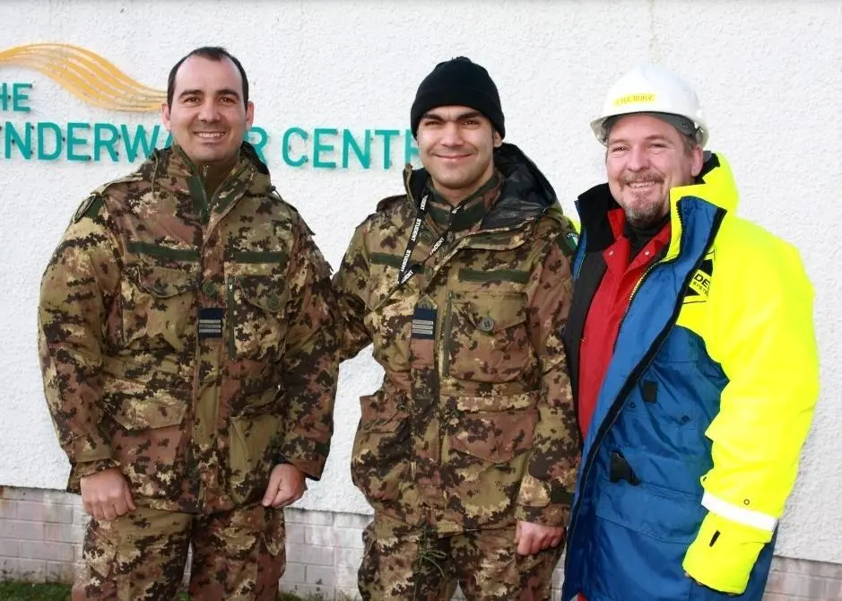 Beniamino Panduccio, Massimiliano Lai and Paul Bury, ROV Training Manager at The Underwater Centre