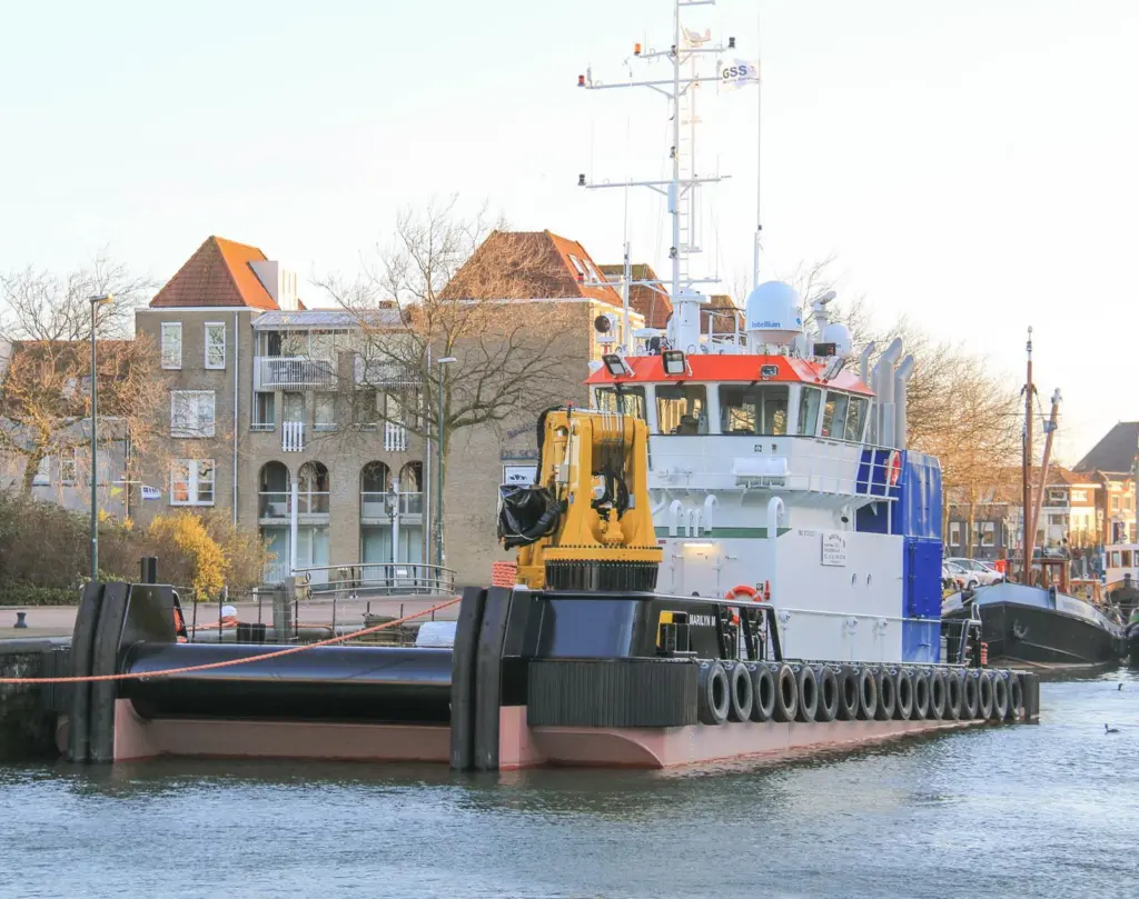 'Marilyn M' is seen here opposite GSS Marine's Maasluis office (Peter Barker)
