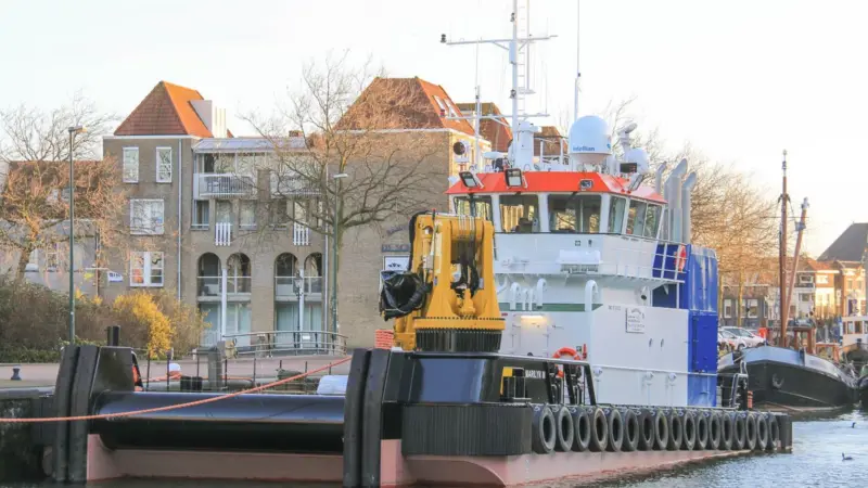 'Marilyn M' is seen here opposite GSS Marine's Maasluis office (Peter Barker)