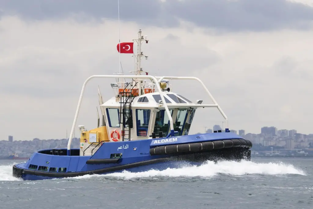 The latest three of a seven vessel order for Aqaba Port includes the line-handling tug 'Aldaem' (Sanmar)