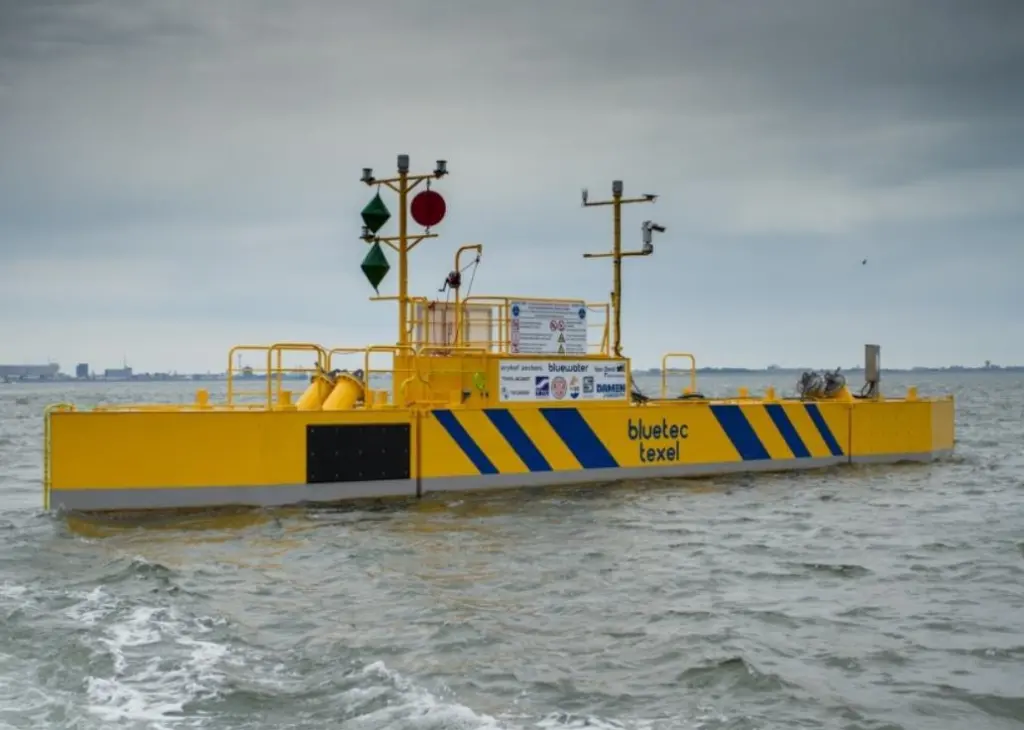 BlueTEC Texel Tidal platform in operation, producing clean electricity from the tides in the Wadden Sea