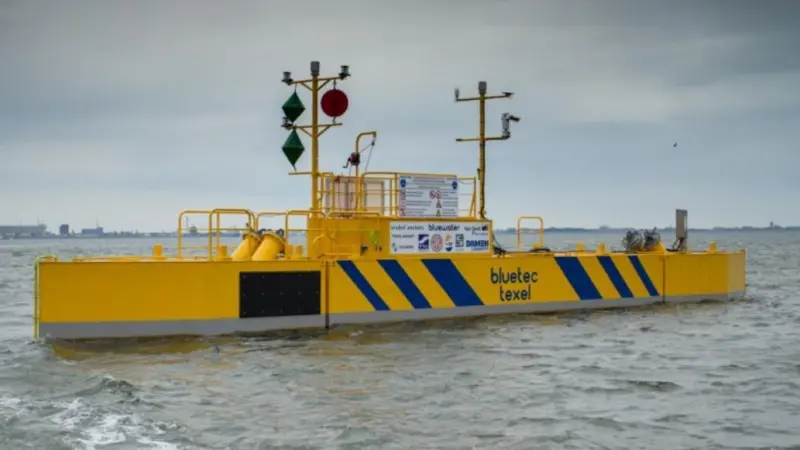 BlueTEC Texel Tidal platform in operation, producing clean electricity from the tides in the Wadden Sea