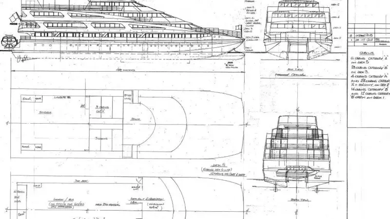 The hull is shallow draft with only 2.56 metres over the propellers and if waterjets are fitted only 1.56 metres draft