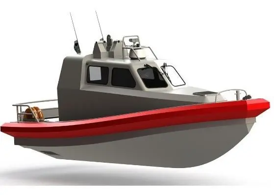 The hull is a fully planing, deep V type