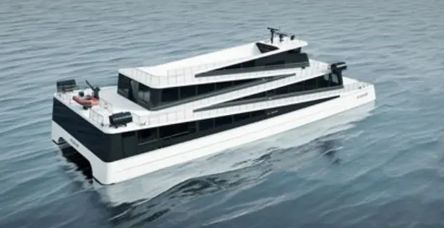 The ferry design is inspired by a trail finding its way up a steep mountainside