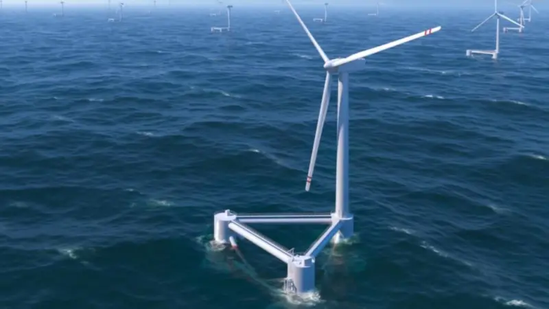 The WindFloat base is fitted with patented water entrapment plates at the base of each column and a patented hull-trim system that distributes water ballast between the three columns