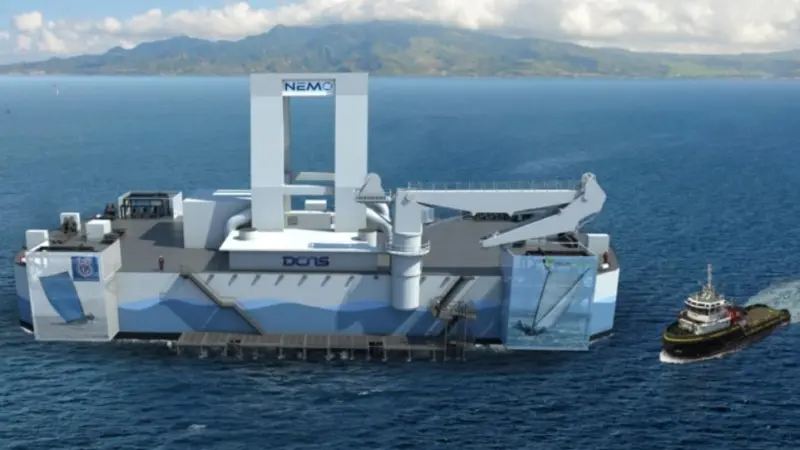 This floating platform is anchored in the sea and will use the temperature difference