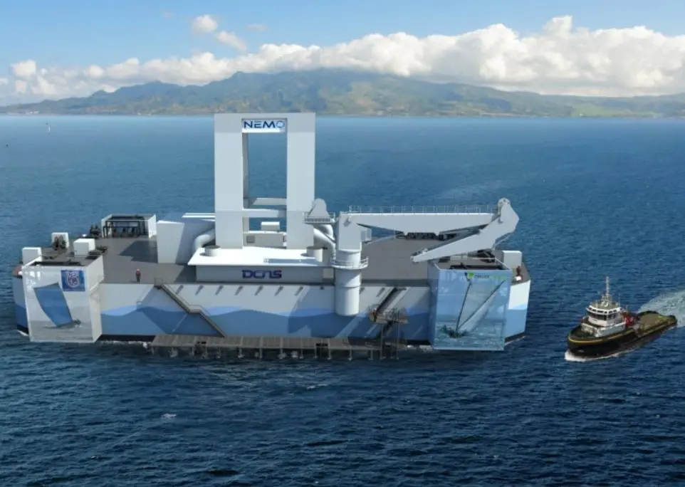 This floating platform is anchored in the sea and will use the temperature difference