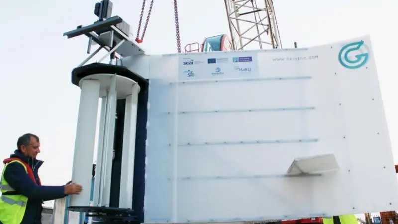 The design features two vertical axis water turbines (VAWTs), which are placed on either side of a patented flow-accelerating body