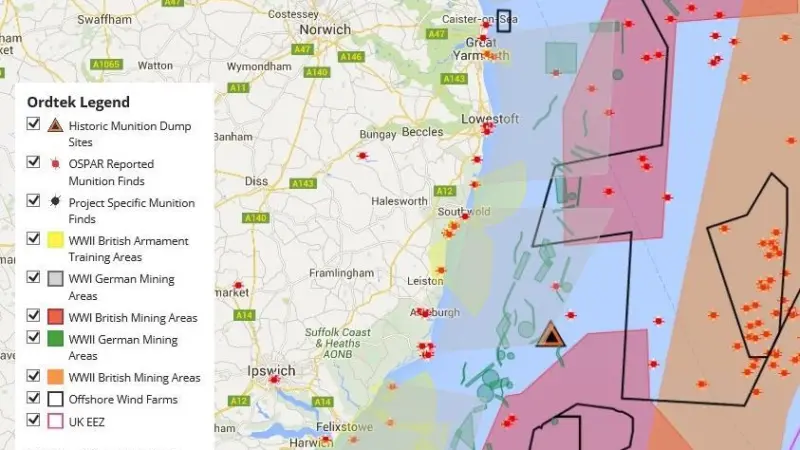 The sea off East Anglia saw heavy military wartime activity and was a prime area for dumping unused munitions