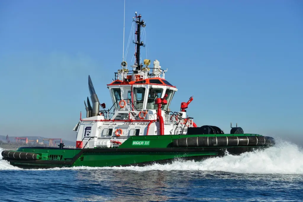 Port of Fujairah's new tug showing both its as built and actual names (Sanmar)