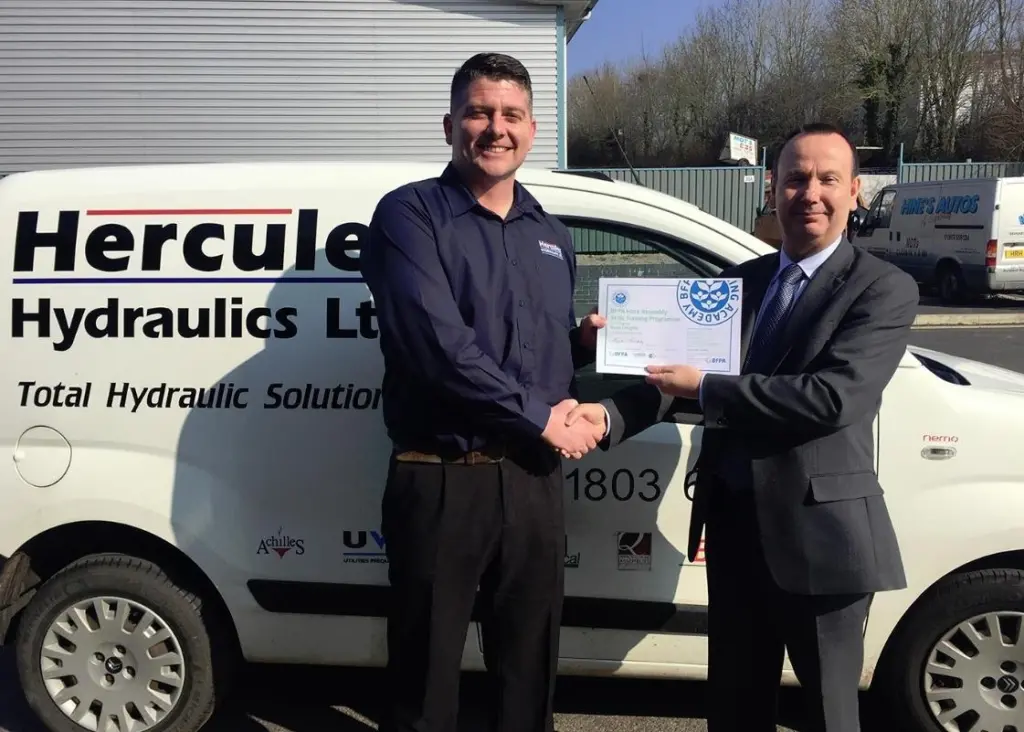 Martin Kingsbury from the BFPA presenting Ryan Langley with his accreditation