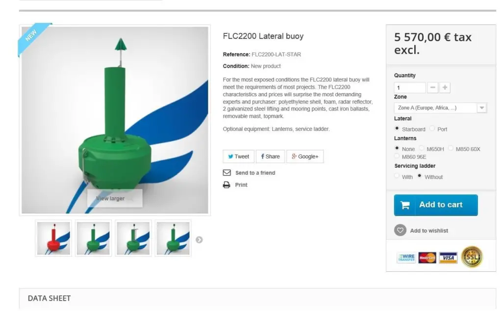 A FullOceans lateral buoy ordering page