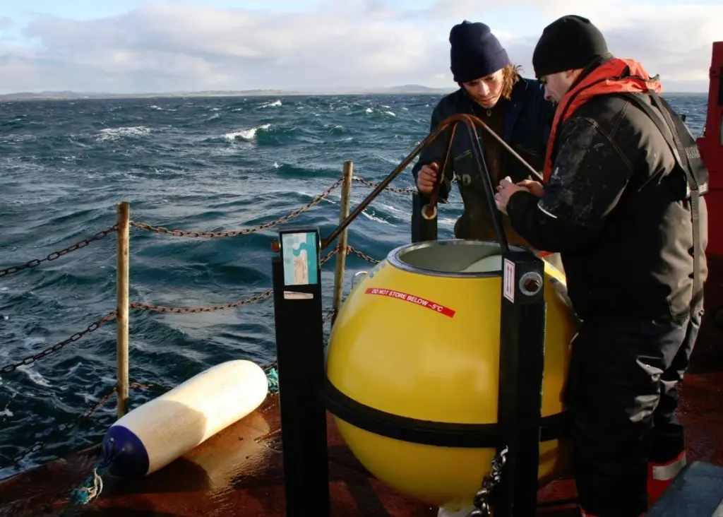 'The WaveRider Buoy, currently deployed to measure marine energy resources at the Atlantic Marine Energy Test Site (AMETS) off the coast of Ireland