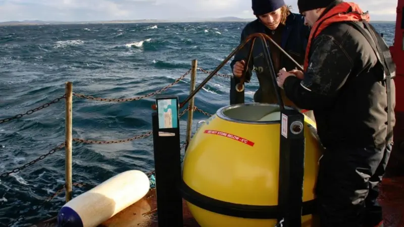 'The WaveRider Buoy, currently deployed to measure marine energy resources at the Atlantic Marine Energy Test Site (AMETS) off the coast of Ireland