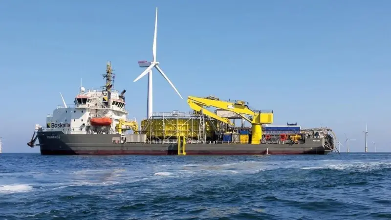 Boskalis cable laying vessel at work