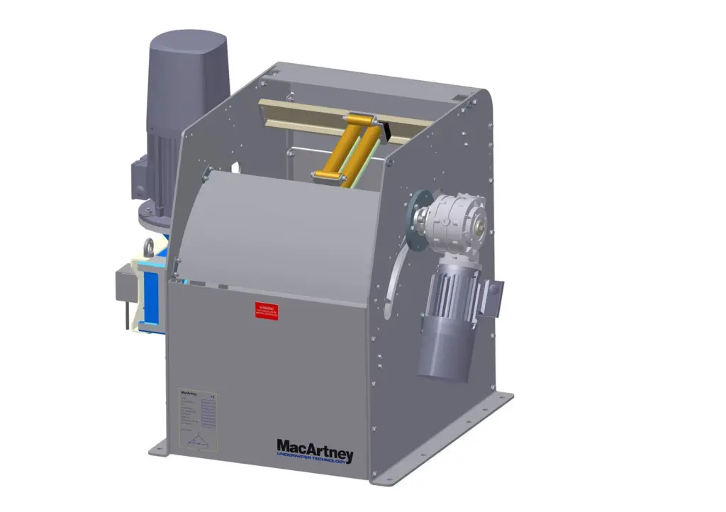 The MacArtney Cormac winch can adapt to a number of positions from horizontal level-wind to almost vertical with an easy change, allowing it to be fitted to a variety of vessels. Graphic: MacArtney