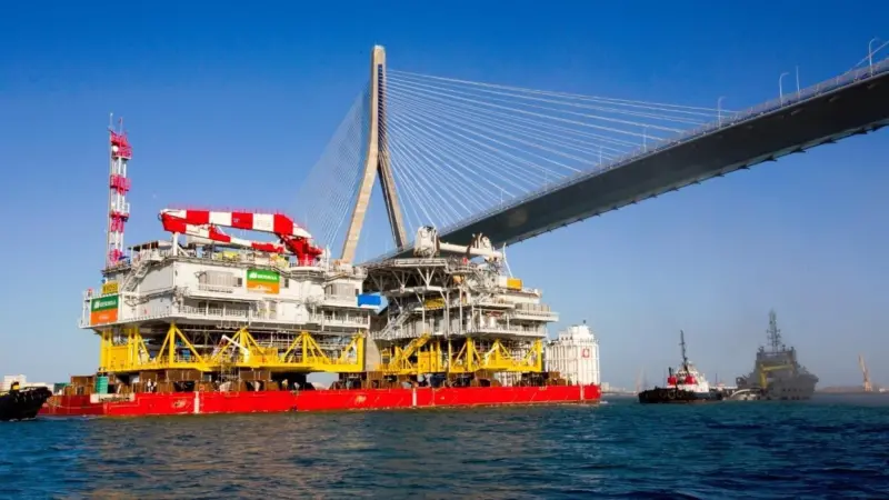 'Andalucia' leaving Cadiz in Southern Spain for its three week voyage to the Baltic
