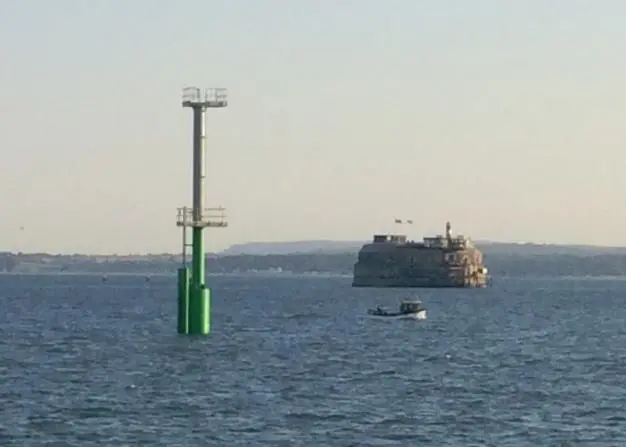 The navigation light towers are being installed as part of a £34 million package of infrastructure work