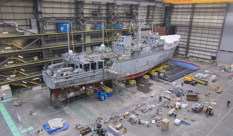 'HMS Brocklesby' in the main ship hall at Portsmouth naval base