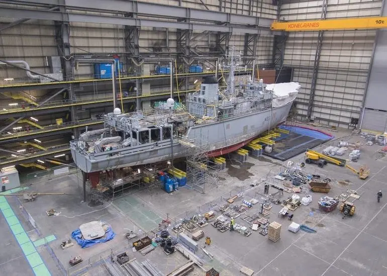 'HMS Brocklesby' in the main ship hall at Portsmouth naval base
