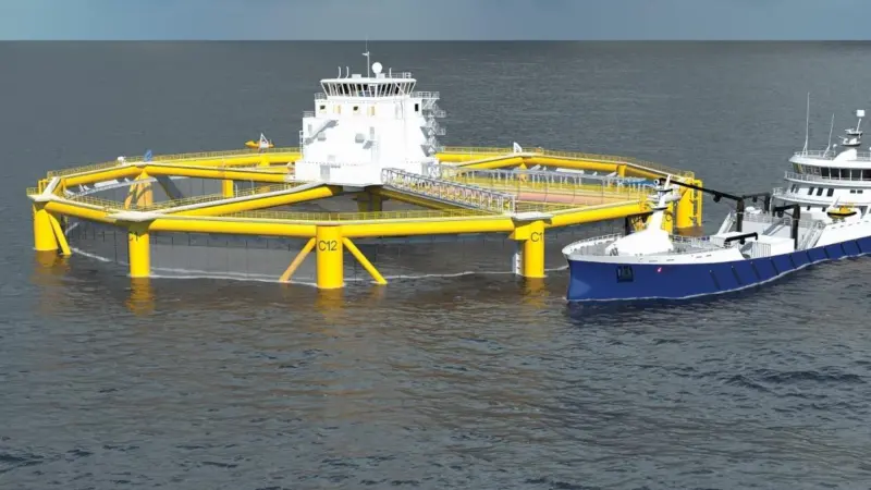 The structure includes living accommodation for the crew with ships supplying feed and other requirements