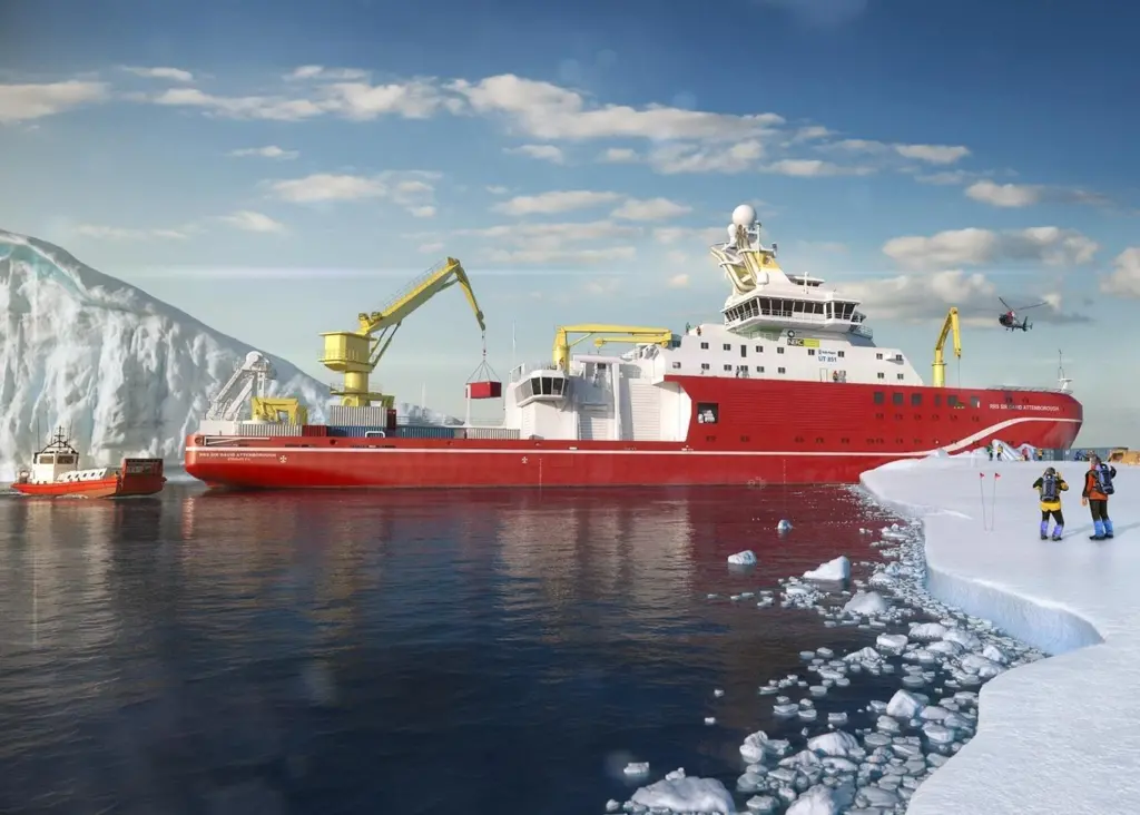 Artist impression of 'RRS Sir David Attenborough', the UK’s largest and most advanced multi-disciplinary  research vessel being built by Cammell Laird