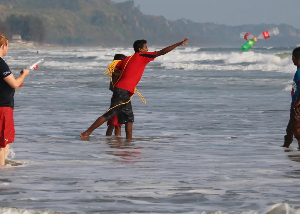 The bottle buoy during previous RNLI trials in Bangladesh