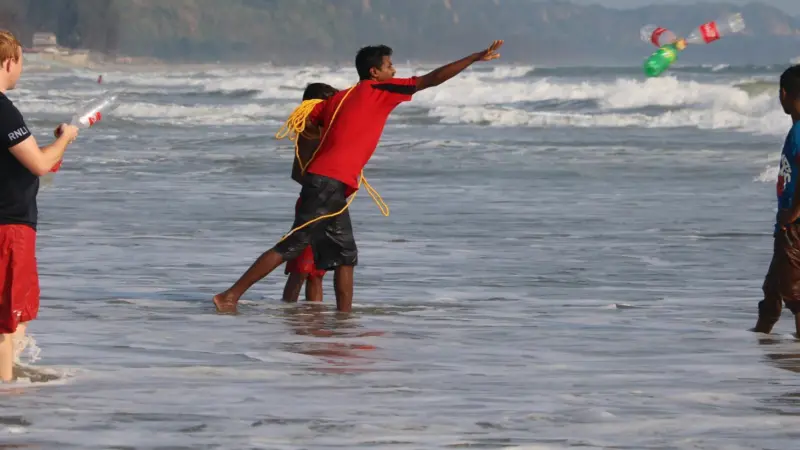 The bottle buoy during previous RNLI trials in Bangladesh