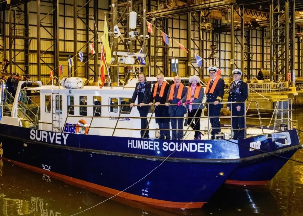 ABP officials and guests preside over naming of the organisation’s new £500,000 survey catamaran for the Humber region
