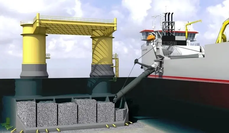 Diagram of gravity base ballasting taking place