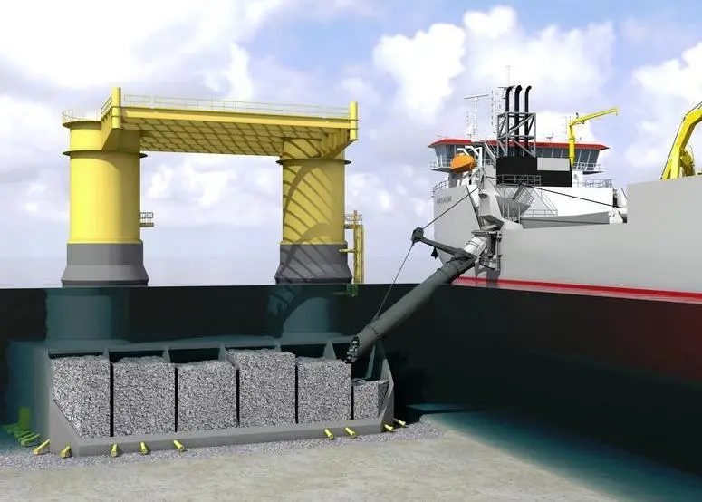 Diagram of gravity base ballasting taking place