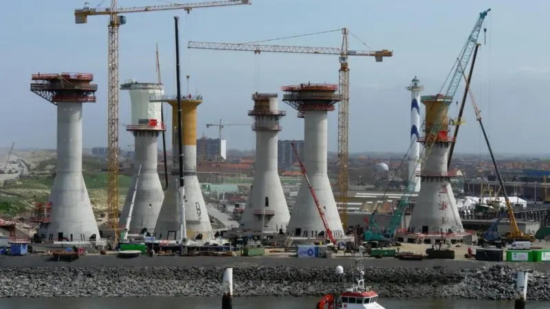 6 of the 54 turbine foundations at Belgium's  Thornton Bank OWF are concrete gravity bases
