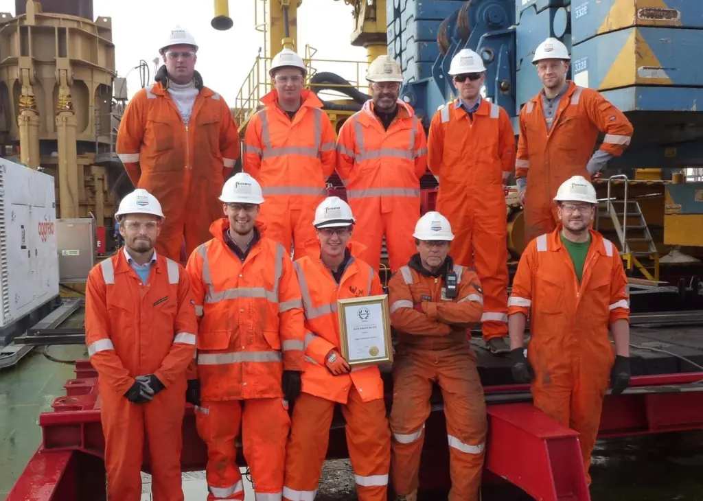 Team members at Fugro GeoServices Ltd celebrate recent RoSPA Gold Medal Award