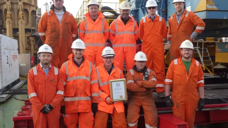 Team members at Fugro GeoServices Ltd celebrate recent RoSPA Gold Medal Award