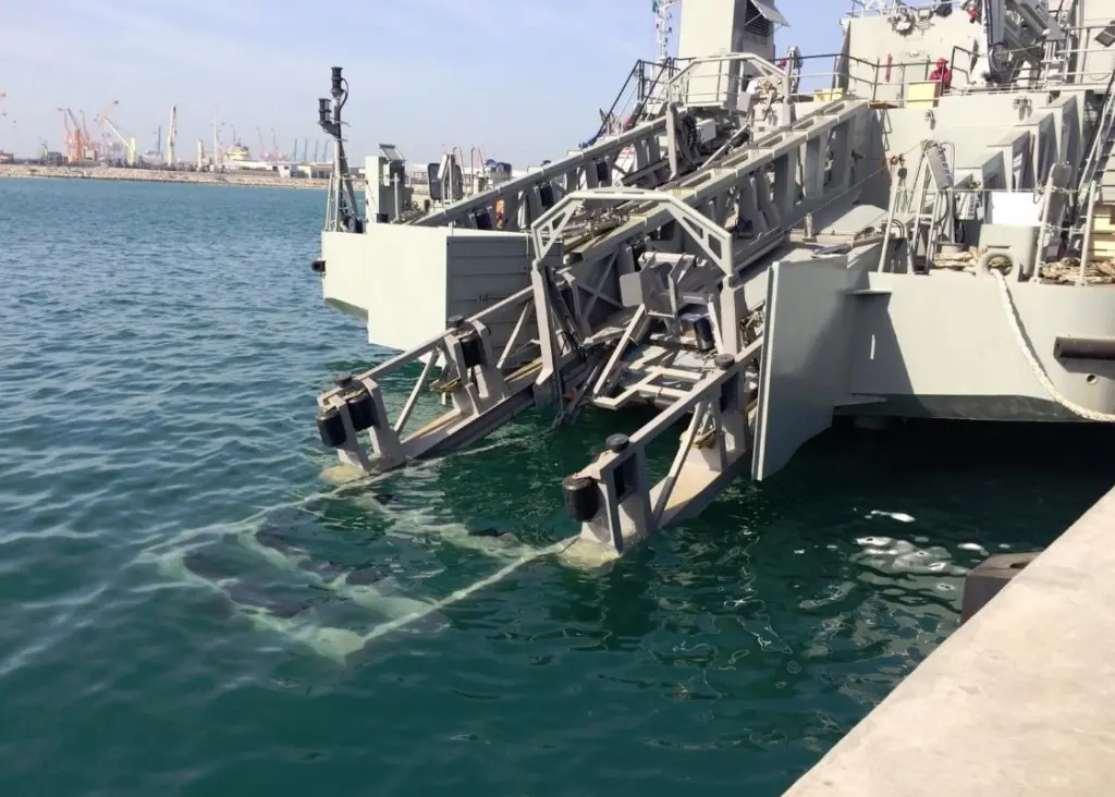 The starboard LARS in its deployment position