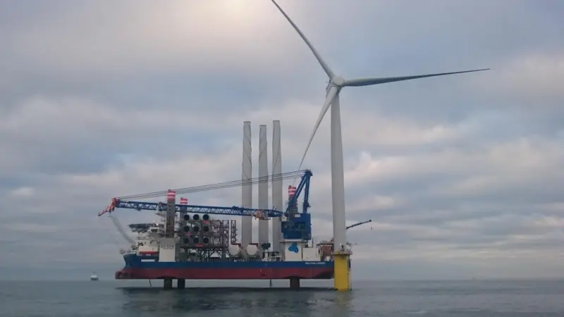 A2SEA has installed the first turbine at Dudgeon offshore windfarm Photo: Byron Price/Rix Leopard