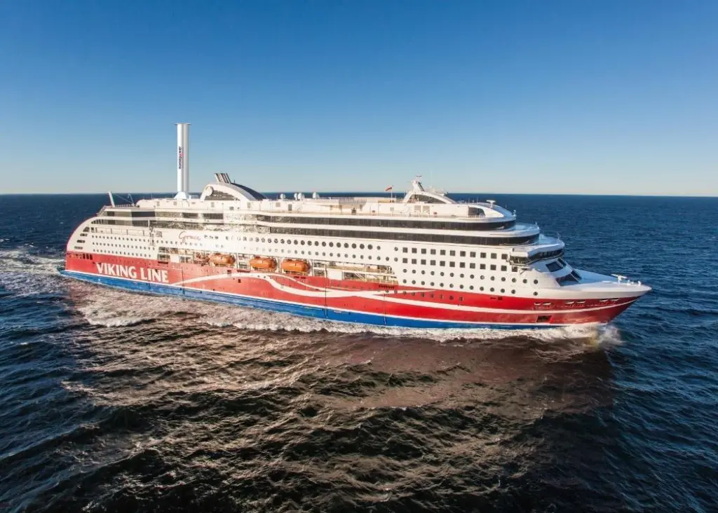 How the 24m Norsepower rotorsail will look on the 'Viking Grace'