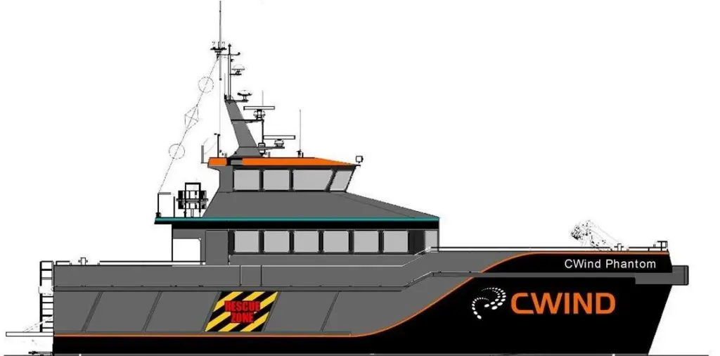 'CWind Phantom' can carry containers in a combination of configurations, while an on board crane can lift 1.1 tons at 5m outreach