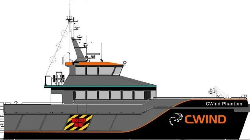 'CWind Phantom' can carry containers in a combination of configurations, while an on board crane can lift 1.1 tons at 5m outreach