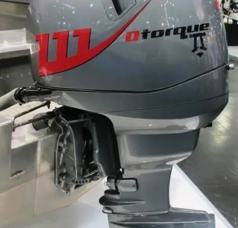 The Neander Shark outboard develops 50hp from a small 800cc turbocharged, twin-cylinder diesel engine