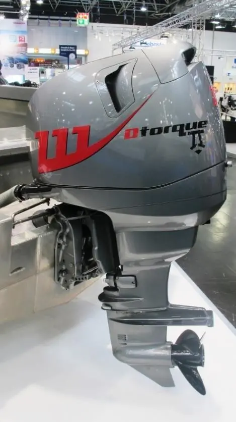 The Neander Shark outboard develops 50hp from a small 800cc turbocharged, twin-cylinder diesel engine
