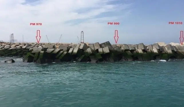 Above water section of the new breakwater